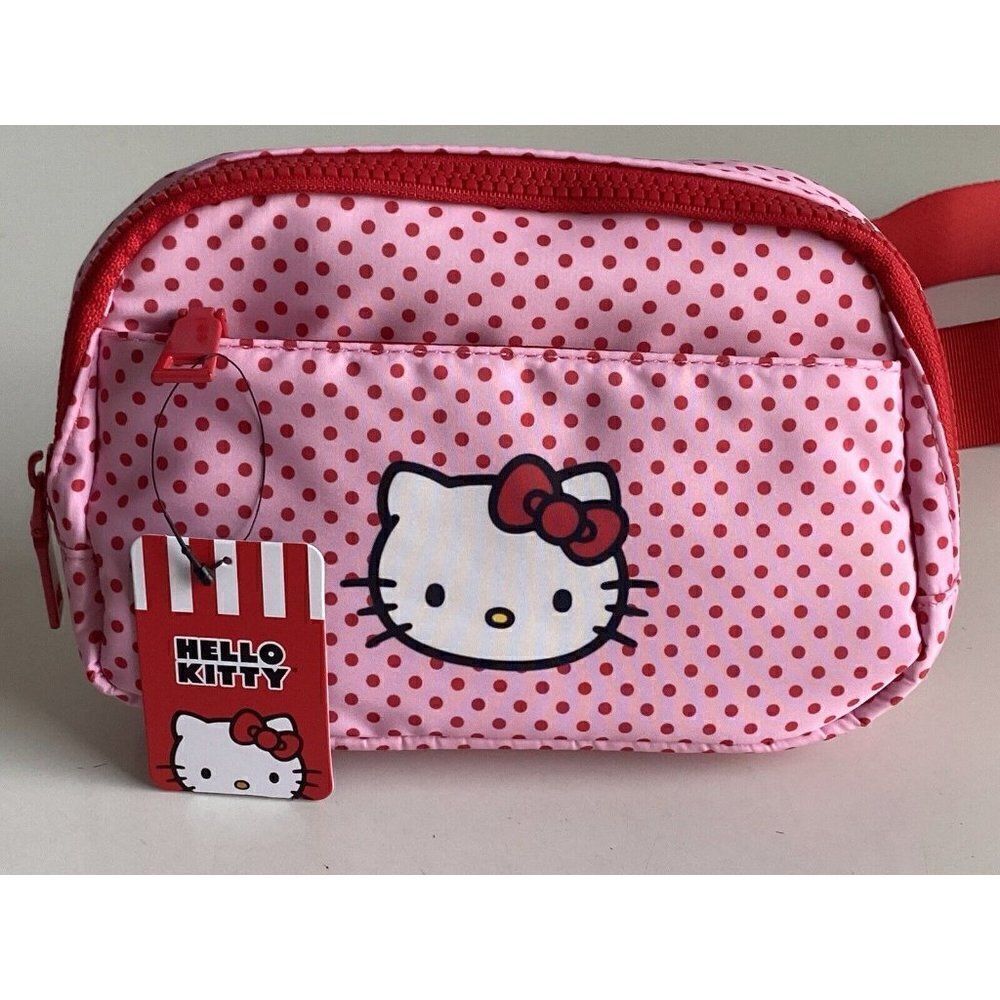 Hello Kitty Fanny Pack Waist Belt Crossbody Bag Pink Red Polka Dots Bioworld NEW